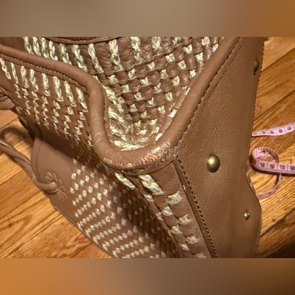 Jack Rogers Brown Woven Leather Tote Bag Braided Handles Medium Handbag - Picture 12 of 15